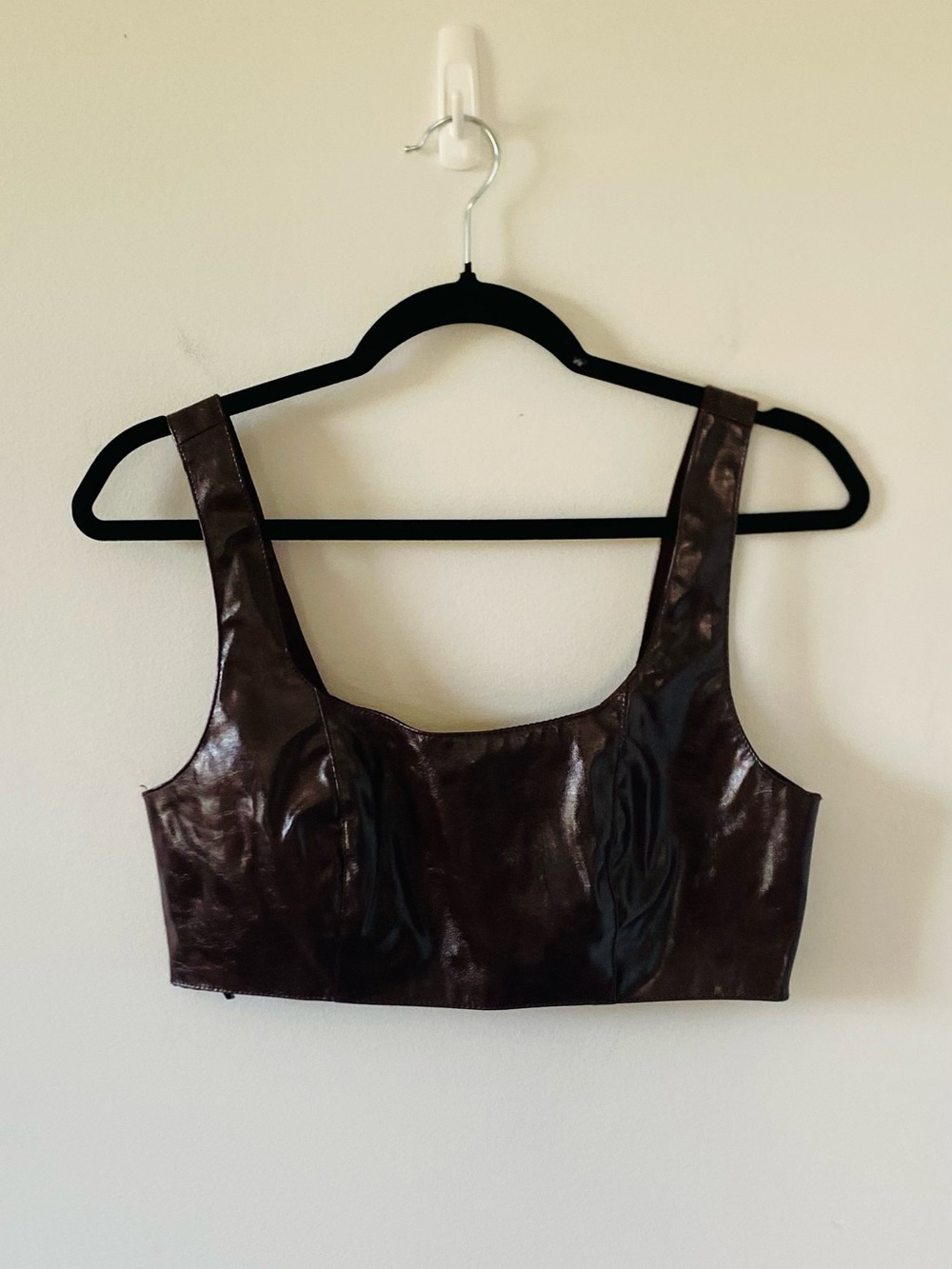 Women’s Dark Brown Faux Leather Crop Top Layering Piece Size M Edgy Grunge Y2K